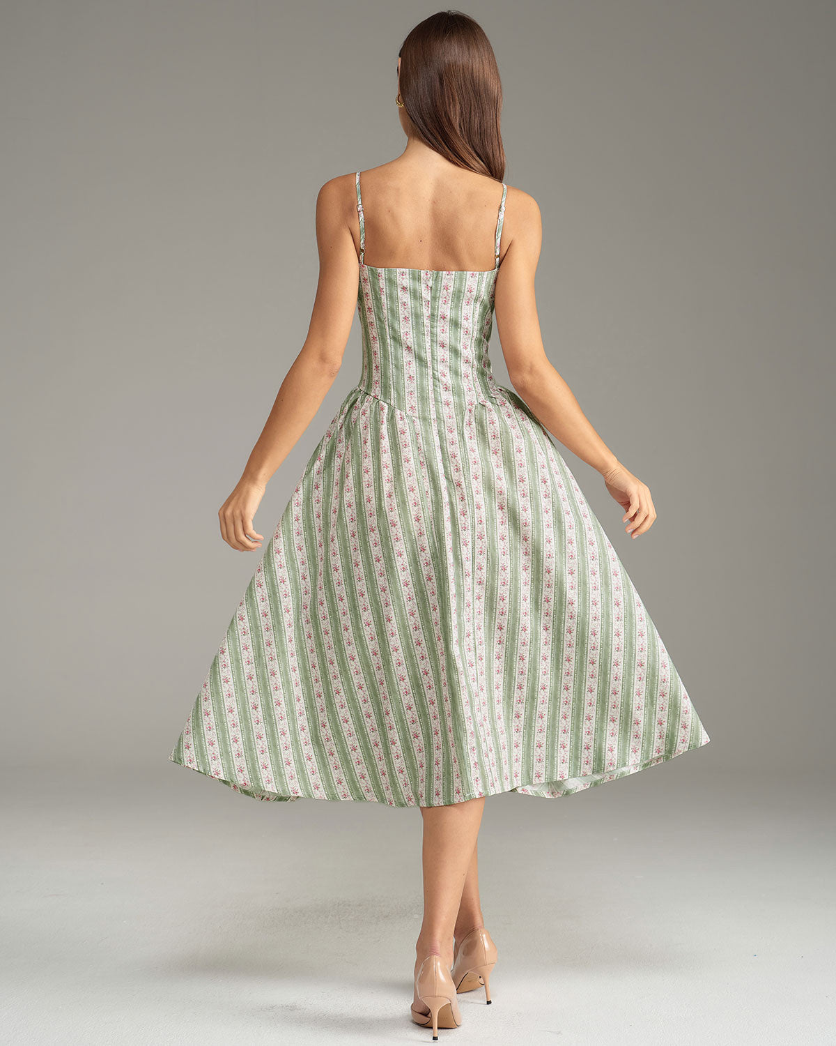 Green Striped Slip Midi Dress