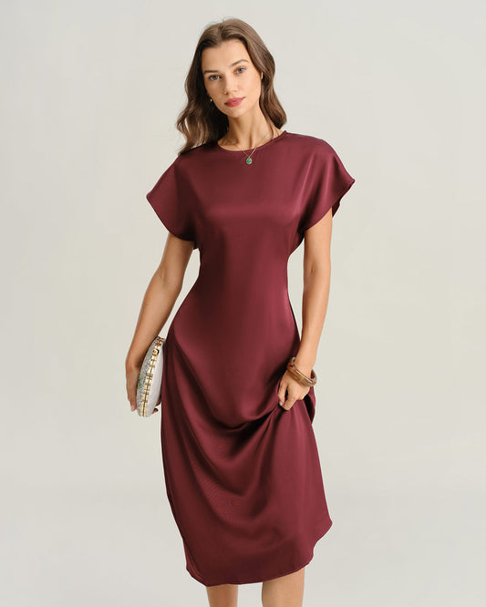 Red Cowl Sleeve A-Line Midi Dresses