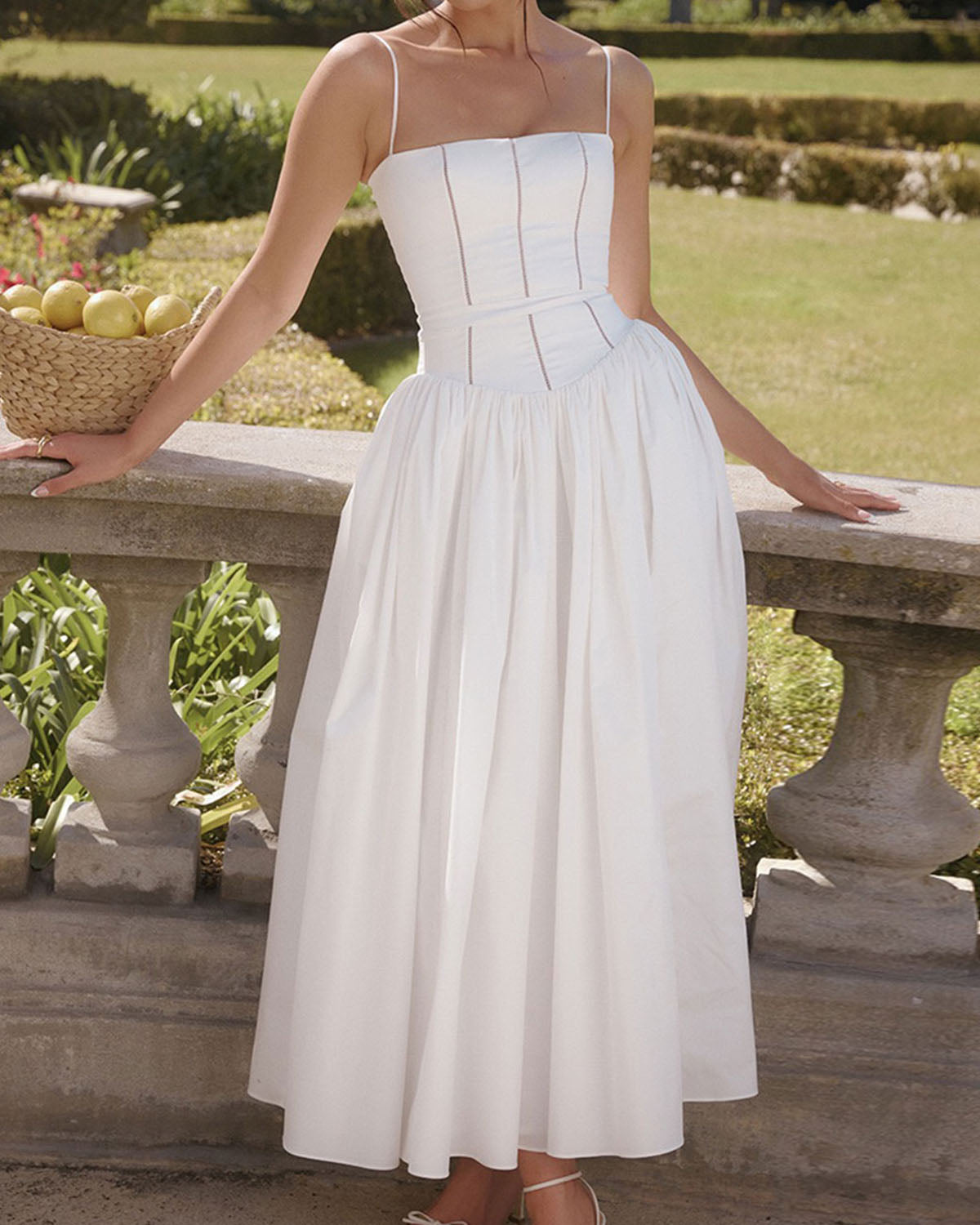 White Pleated Slip Midi Dress