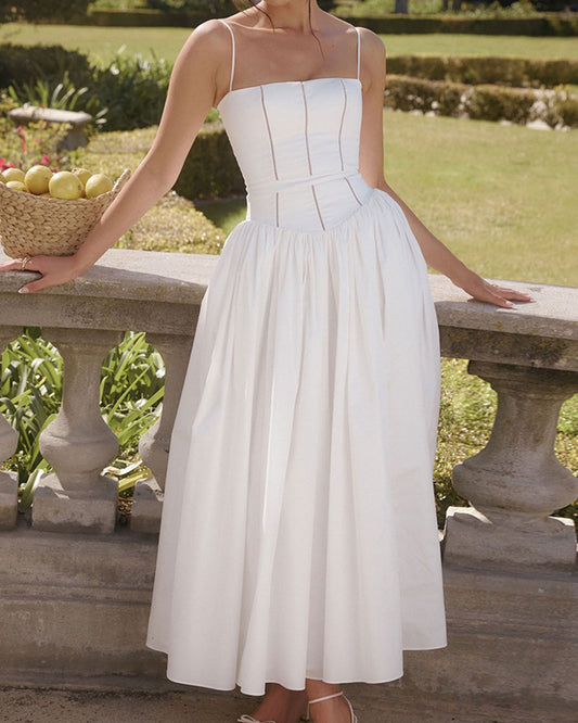 White Pleated Slip Midi Dress