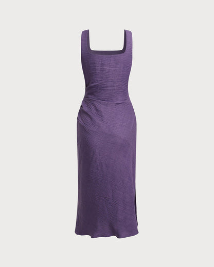 Purple Square Neck Slip Midi Dress
