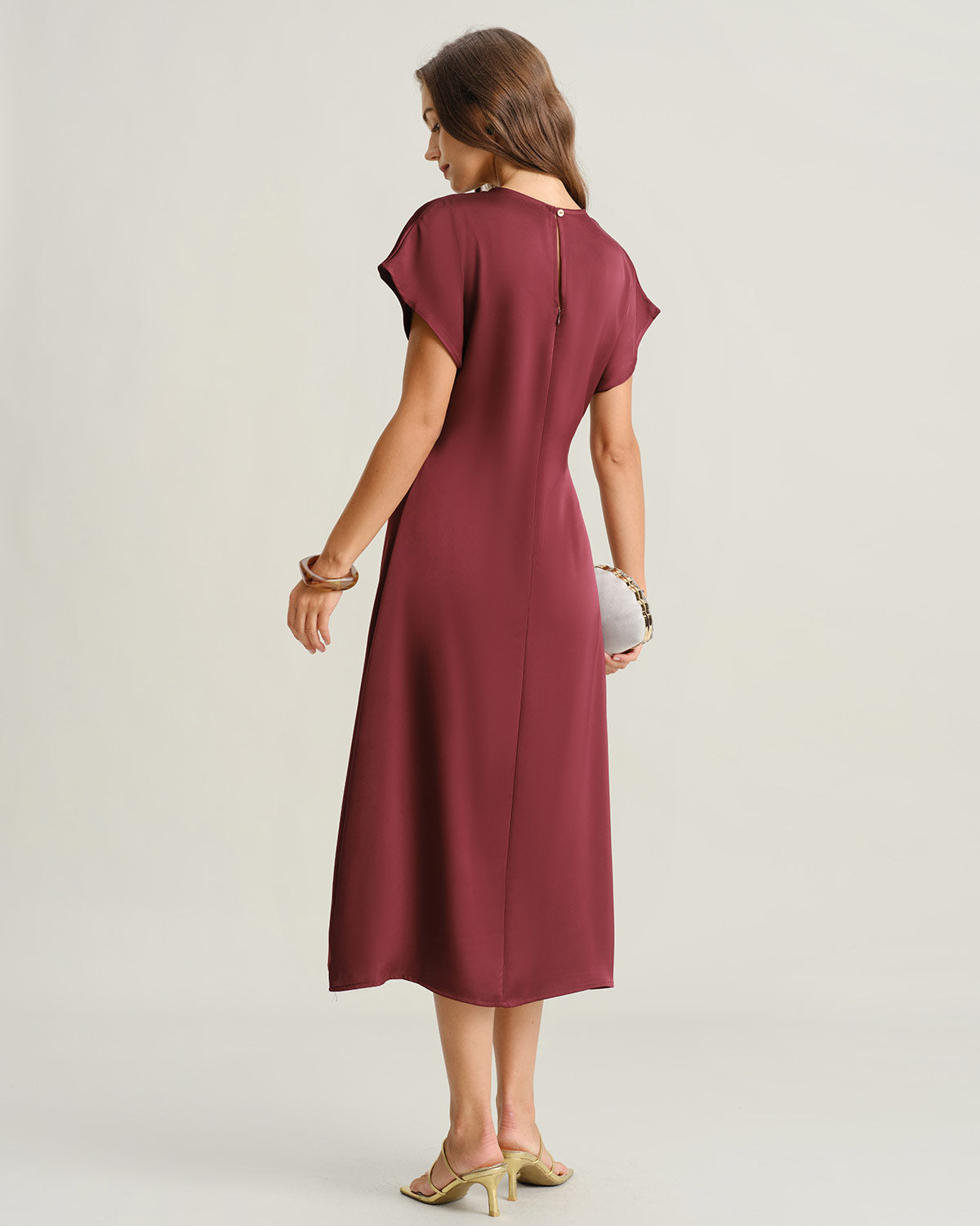 Red Cowl Sleeve A-Line Midi Dresses