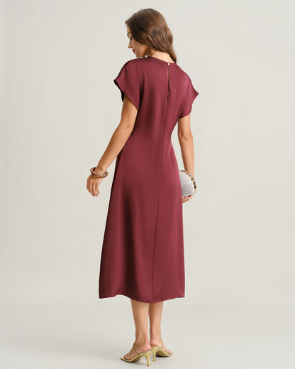 Red Cowl Sleeve A-Line Midi Dresses