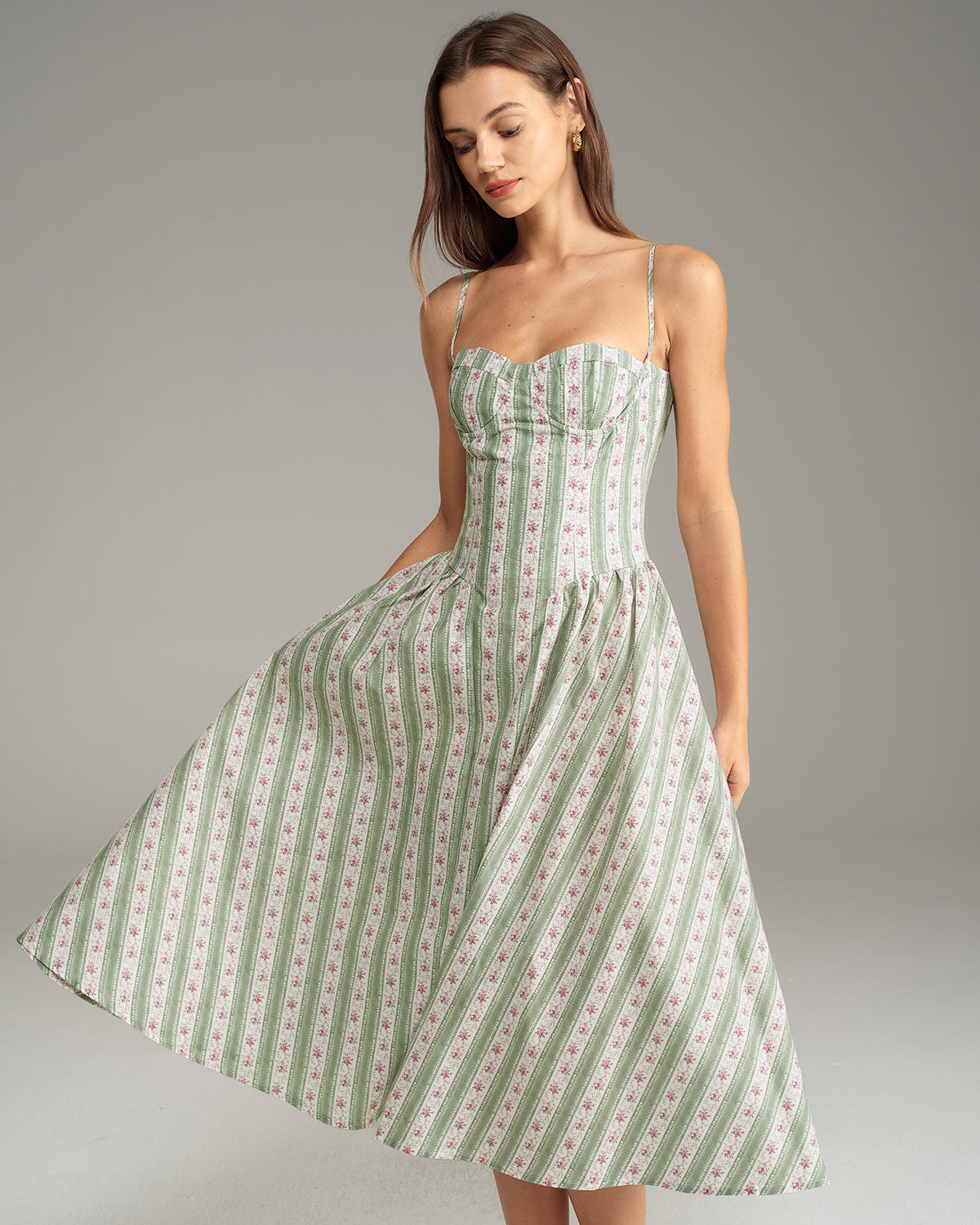 Green Striped Slip Midi Dress