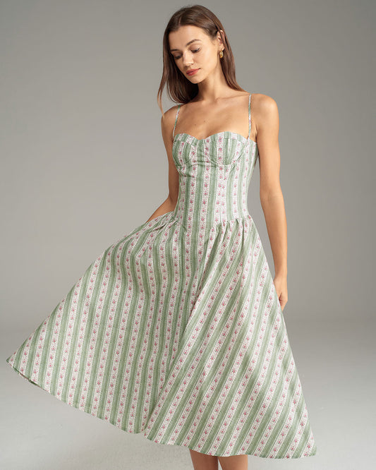 Green Striped Slip Midi Dress
