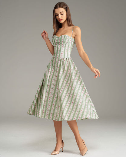 Green Striped Slip Midi Dress