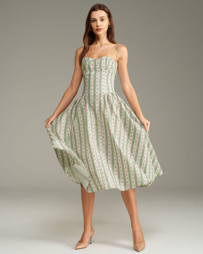 Green Striped Slip Midi Dress