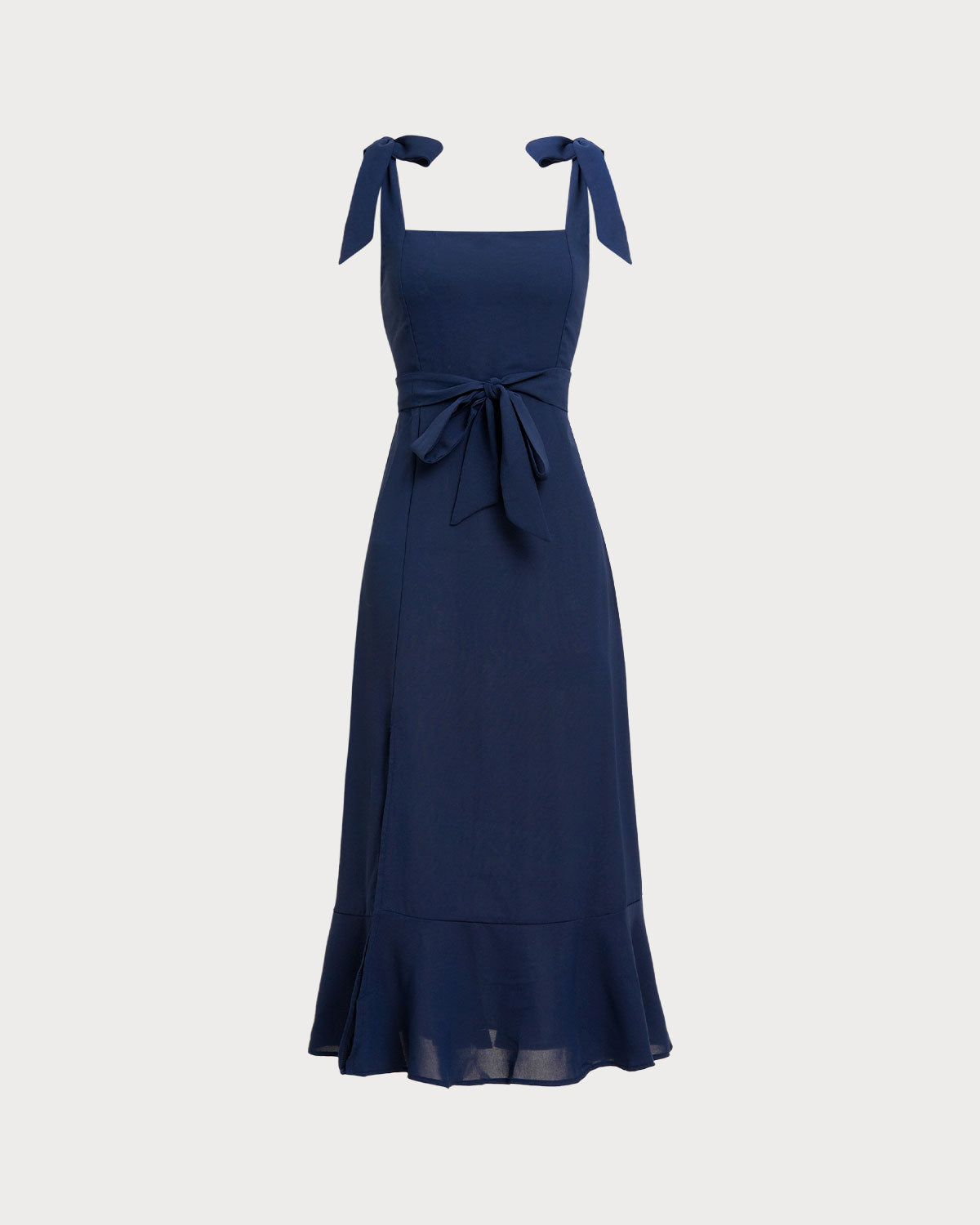 Navy Square Neck A-Line Shirred Midi Dress