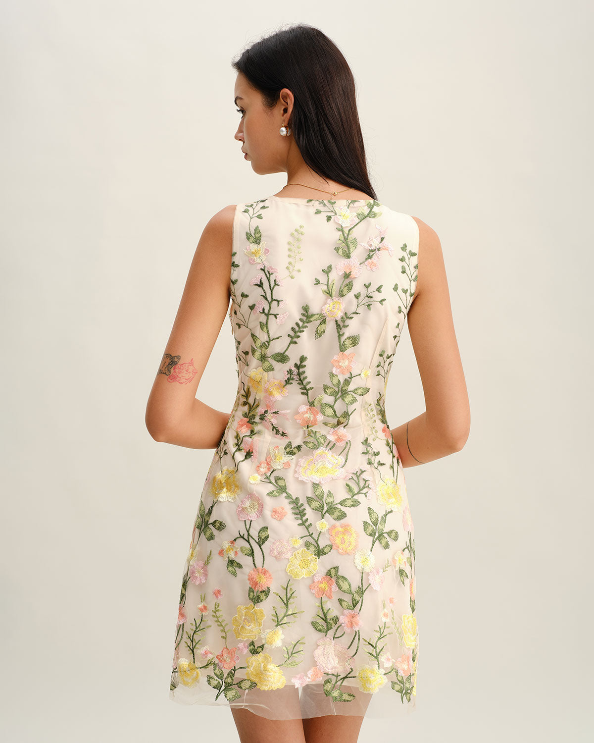 Yellow V Neck Floral Sleeveless Mini Dress