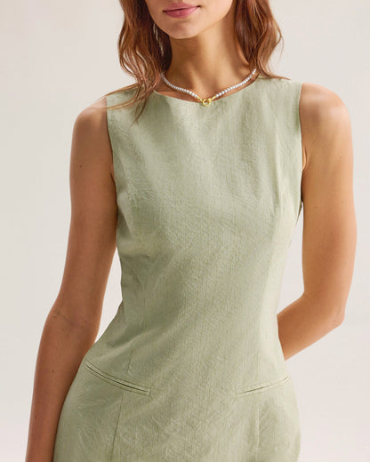 Green Boat Neck Sleeveless Mini Dress