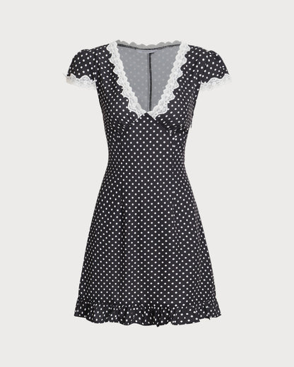 Black Polka Dot V-Neck Mini Dress