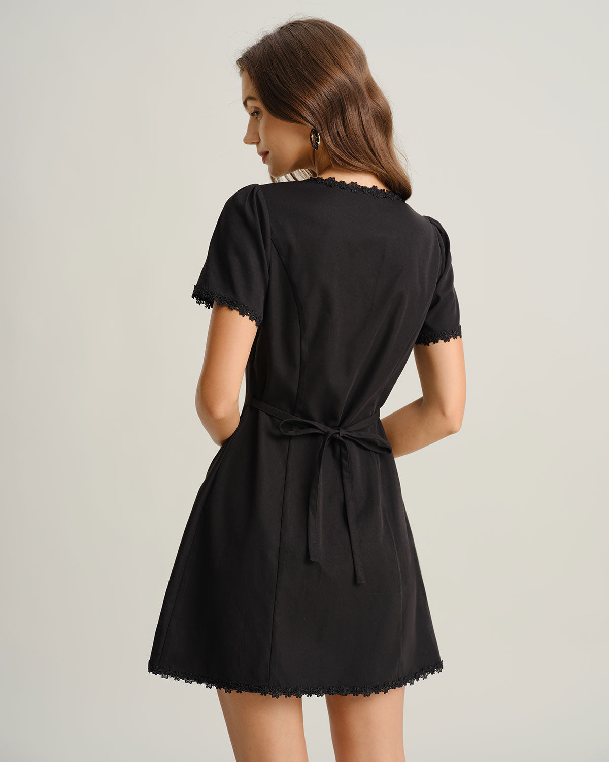 Black Square Neck Button Mini Dress