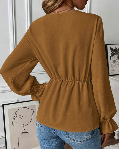 Caramel Ruched Poet Sleeve Shirt