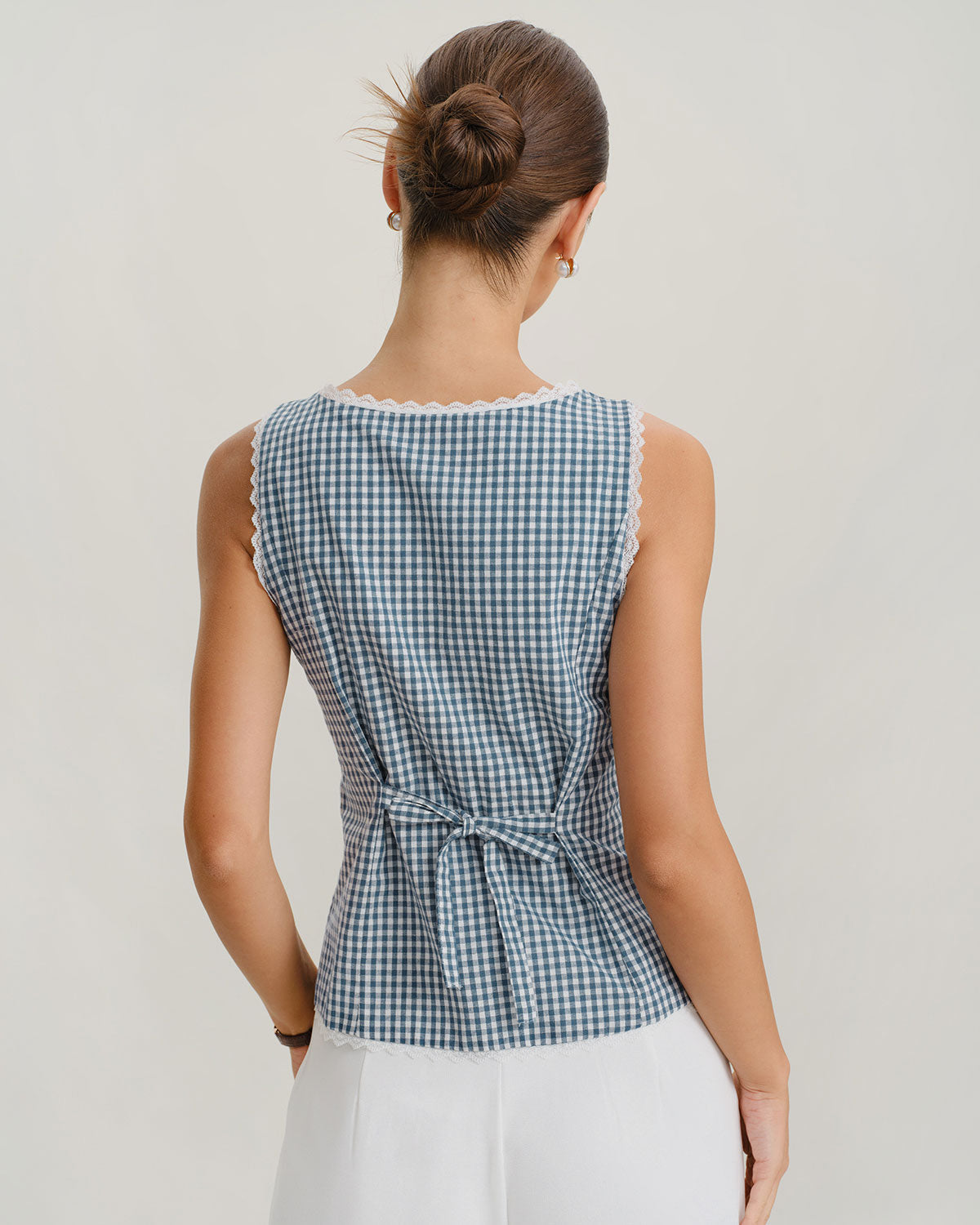 Blue Plaid Boat Neck Tank Top